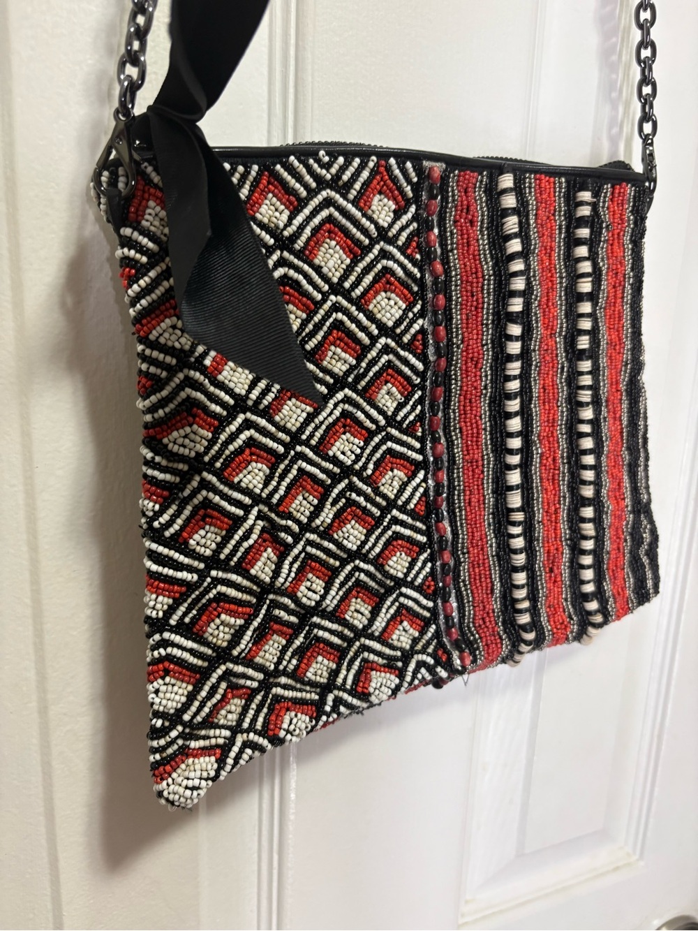Maliparmi Beaded Red, Black & White purse